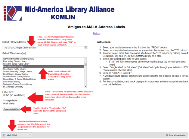 Mid-America Library Alliance label form